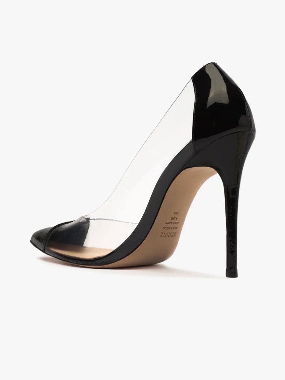 SCHUTZ Black Patent Cendi Pumps Pointed Toe Clear Panel Heels - sz 8 - Picture 2 of 13